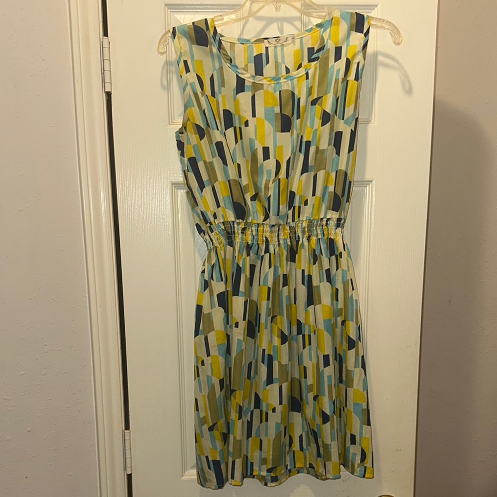 Yellow and Blue Midi Sundress with Scoop Neck